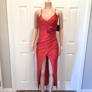 Liz & Sara Womens Red Satin Sleeveless Slit Front Bodycon Slip Dress Size Small